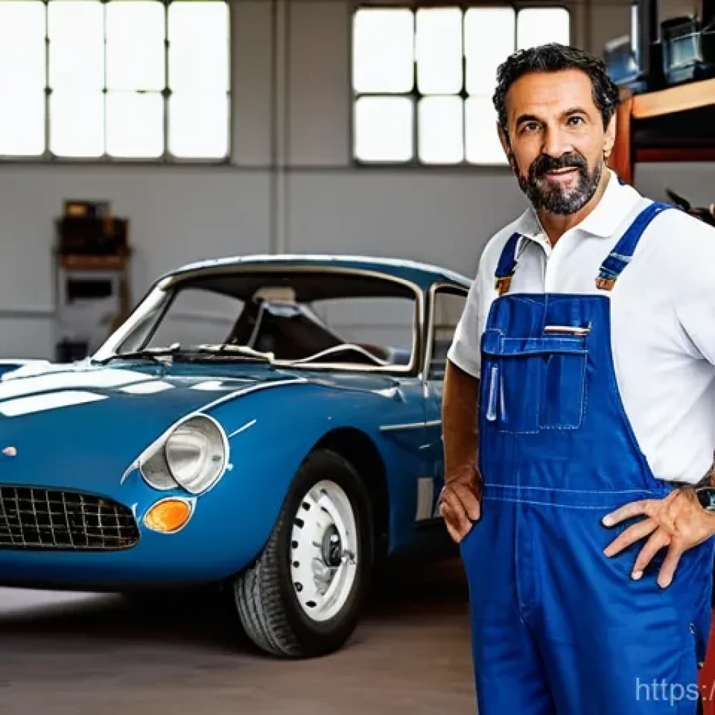 자동차정비사 직무 일지 작성 방법 - **Prompt:** A modern, well-lit Italian car repair shop with a blend of traditional charm and cutting...