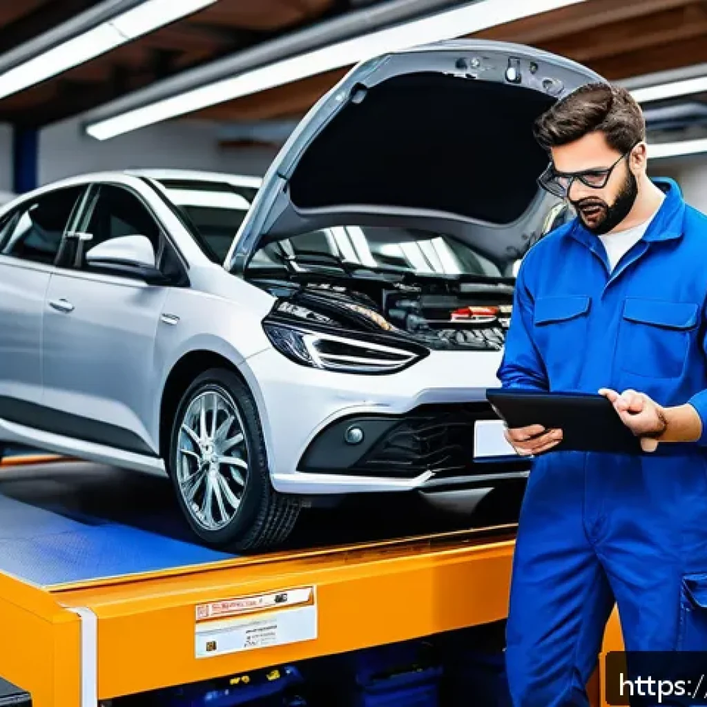 자동차정비 자격증을 취득해야 하는 이유 - A modern Italian automotive mechanic workshop scene showing a certified mechanic in branded overalls...
