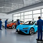 자동차정비사로 창업할 때 유의할 점 - A modern Italian automotive workshop interior, showcasing a clean and organized space with advanced ...